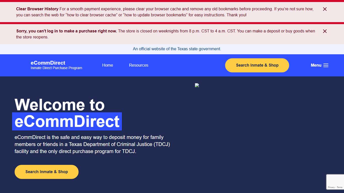eCommDirect Homepage Inmate Direct Purchase Program